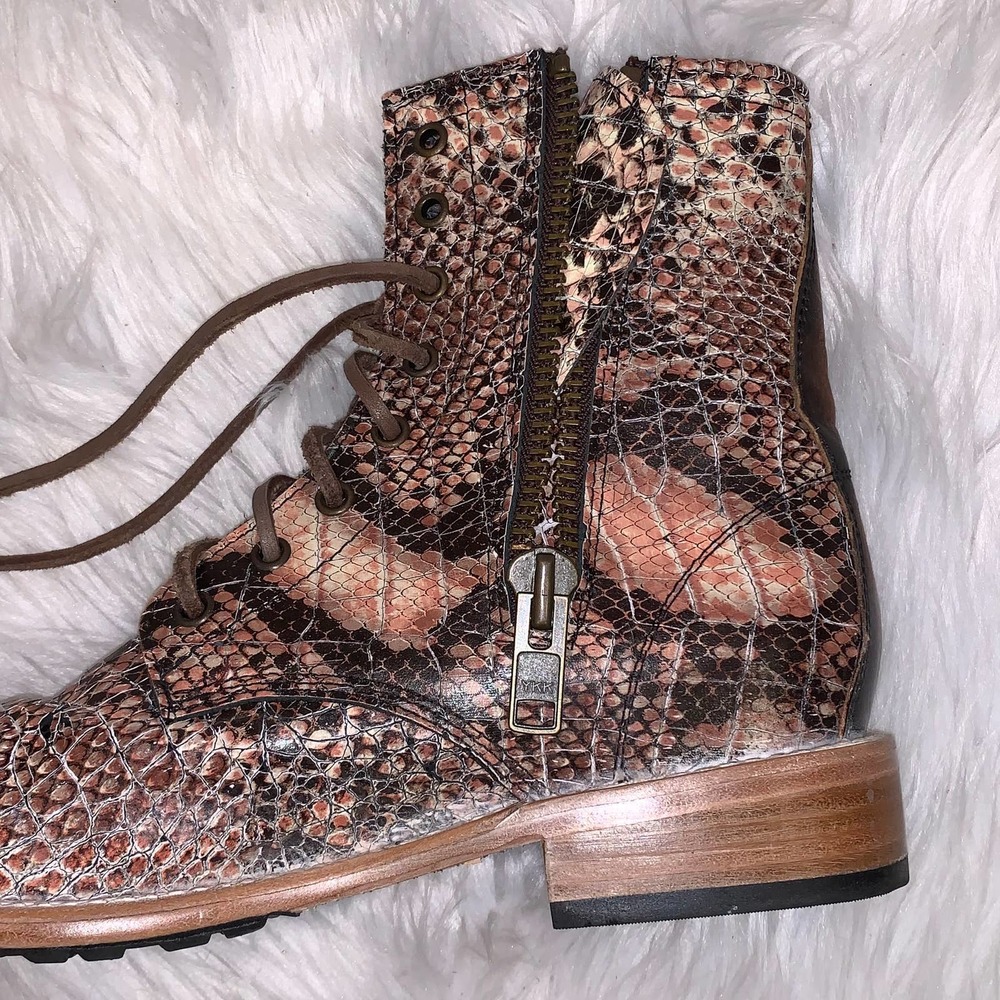 RARE Freebird Manchester Leather Combat Boots, Pink Snake - Picture 10 of 11